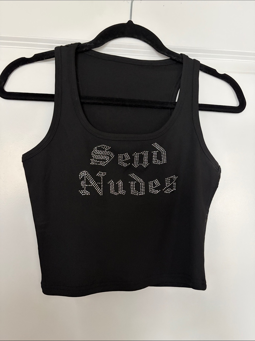NEW Send Nudes Black Rhinestone Statement Tank Top M